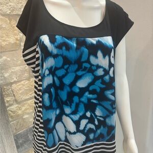Calvin Klein Black and Blue Patterned Blouse